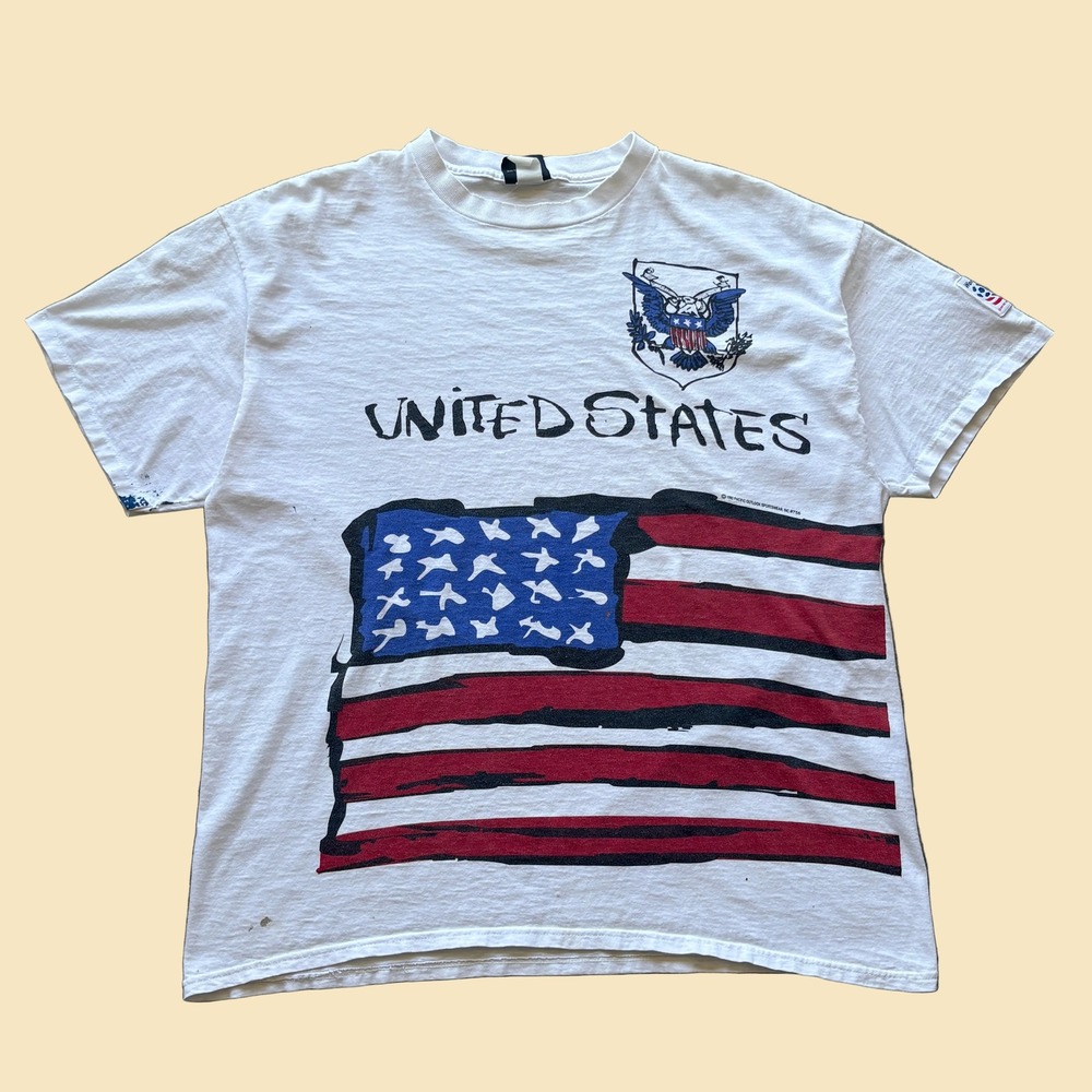 Vintage 1993 Team Gear USA American Flag Graphic T-Shirt White XLarge